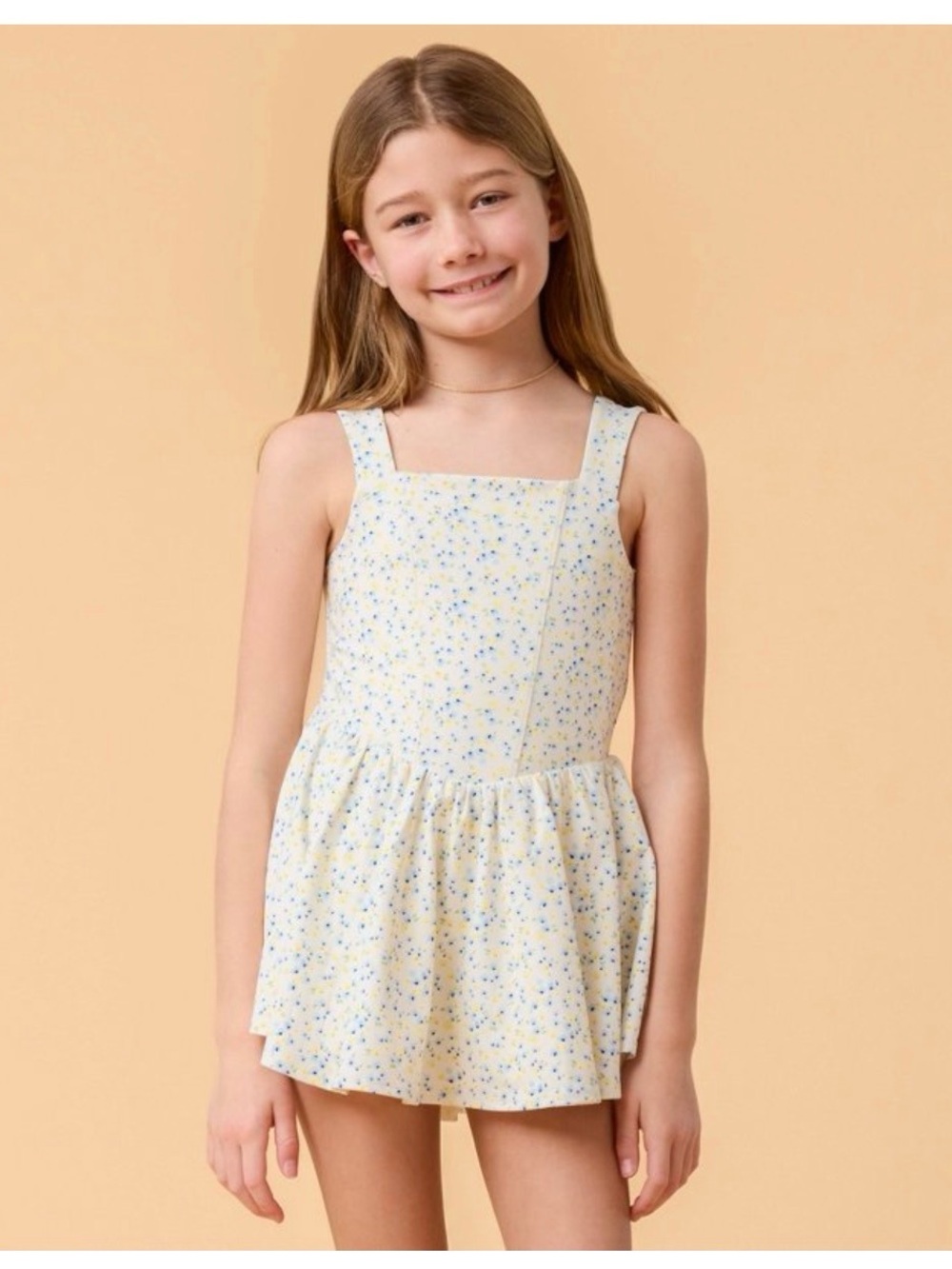 NWT Blogilates Princess Bow Back Dress White Floral Print Girls M